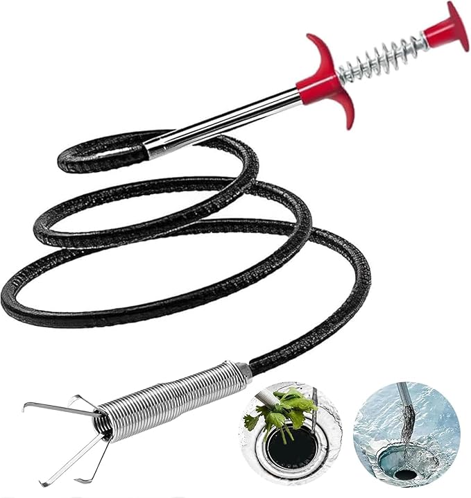 Drain Snake,76 inch Flexible Grabber Claw Pick Up Reacher Tool,Drain Clog Remover - Gutter Cleaning Tools for Home Sink, Bathroom Tub,Drain, Toilet, Tight Spaces