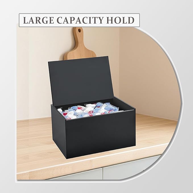 Bigfety Dishwasher Pod Holder Acrylic with Hinged Lid, Modern Style Dishwasher Cleaner Tablets Container Box for Detergent, Black