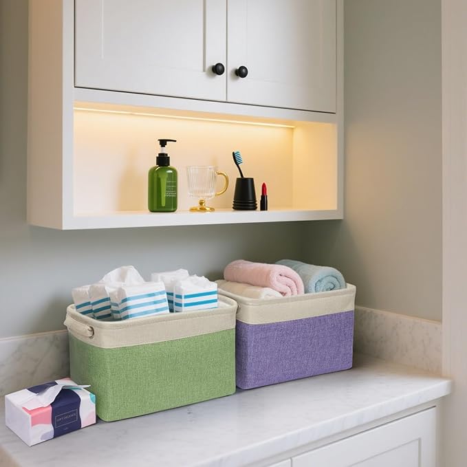 BALEINE 2 Pack Fabric Closet Storage Bins for Shelves, Linen Closet Organizers and Storage, Decorative Baskets for Organizing, Shelf, Clothes, Home, Office (Navy Blue, 12"x8"x8")