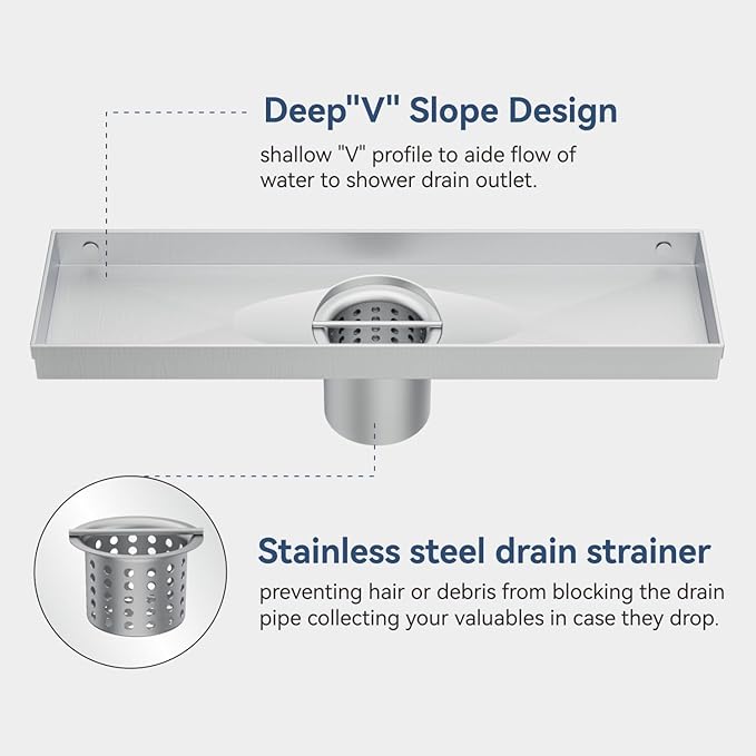 ELLO&ALLO 12 Inch Linear Shower Drain Brushed Nickel, SUS304 Stainless Steel Rectangle Shower Floor Drain with Removable Pattern Grate