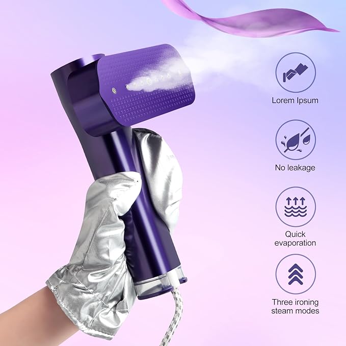 Portable Steamer for Clothes, 1200W Flat-Hanging Travel Steamer, 3 Levels for Powerful Handheld Clothes Steam, 15s Fast Heating for Travel Home Office and Dorm, 100ml(Purple)