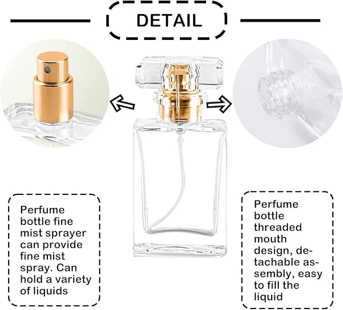 Empty Refillable Perfume Spray Atomizer - 8 PCS 30ml Glass Clear Travel Container - Fine Mist Pump Dispenser (Square)