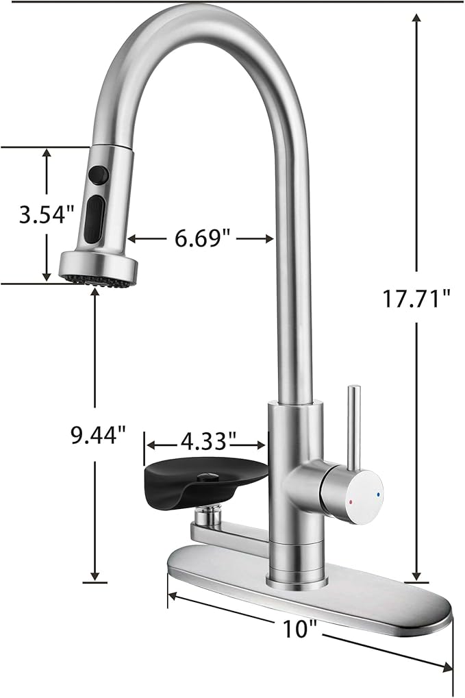 Kitchen Faucet with Glass Rinser, Pull Down Sink Faucet with 3 Spray Modes and High Pressure Glass Rinser, Single Hole 2 in 1 High Arc Stainless Steel Kitchen Faucets (Brushed Nickel)