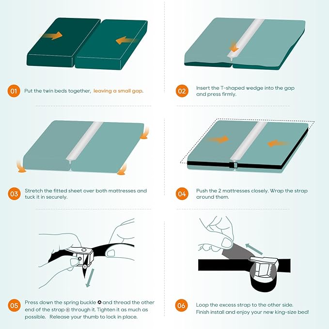 3-in-1 Bed Bridge Twin to King Converter Kit with Attached Fitted Sheet | Split King Gap Filler for Adjustable Bed & Bed Gap Filler | Twin to King Daybed Gap Filler | Washable Cover | 78"x75"