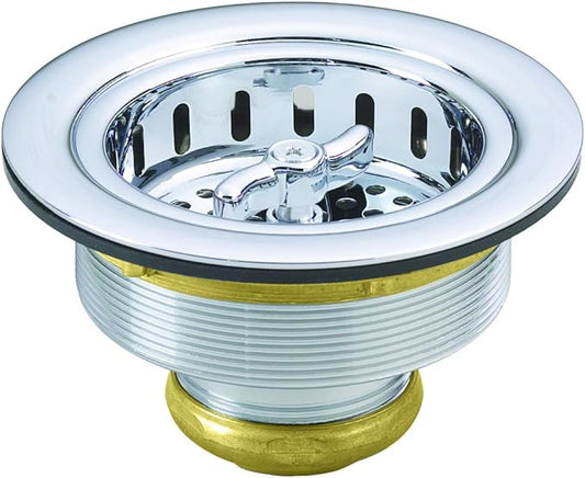 Westbrass D213-26 3-1/2" Wing Nut Twist Style Large Kitchen Sink Basket Strainer, Polished Chrome