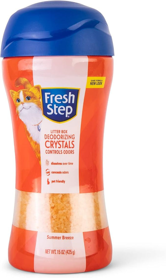 Fresh Step Cat Litter Crystals Deodorizer, Non Toxic Odor Neutralizing Crystals for Litter Boxes that Help Control Smells and Keep Home Areas Fresh, Summer Breeze Scent, 15 Ounce