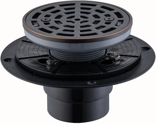 RANDOM Round Shower Drain SUS304 Stainless Steel Oil Rubbed Bronze Shower Drain 4 inch with Adjustable PVC Base Flange,Shower Floor Drain with Removable Cover Grid Grate