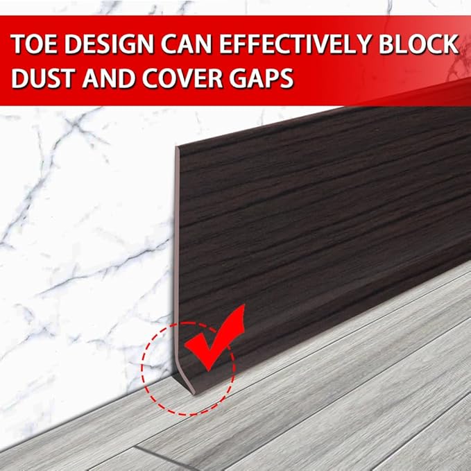 Vinyl Wall Base Baseboard Molding Trim 4" Flexible Self Adhesive Rubber Wall Base Moulding Trim Peel and Stick Design, 4 Inch x 200 Feet, Black Walnut Wood