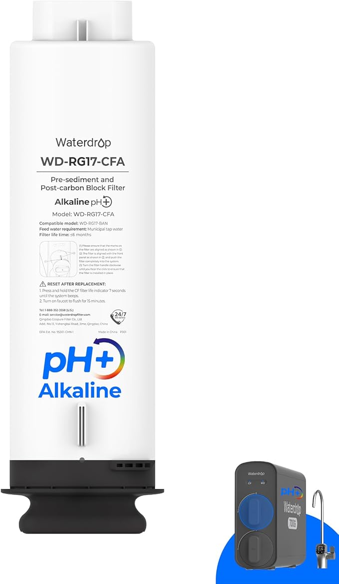 Waterdrop WD-G5P700A-CF Filter, Replacement for WD-G5P700A Undersink Reverse Osmosis System, 6-month Lifetime