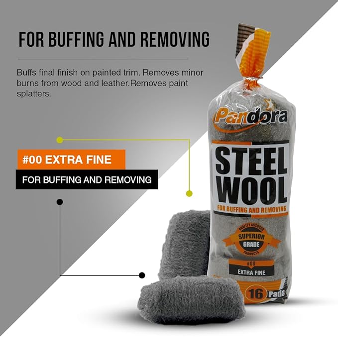 Pandora Steel Wool #00 – Extra Fine Grade, 240 Pads for Buffing and Cleaning - Metal Strands - Ideal for Cleaning Golf Clubs, Metal Wheels, Screens, and Metal Lawn Furniture