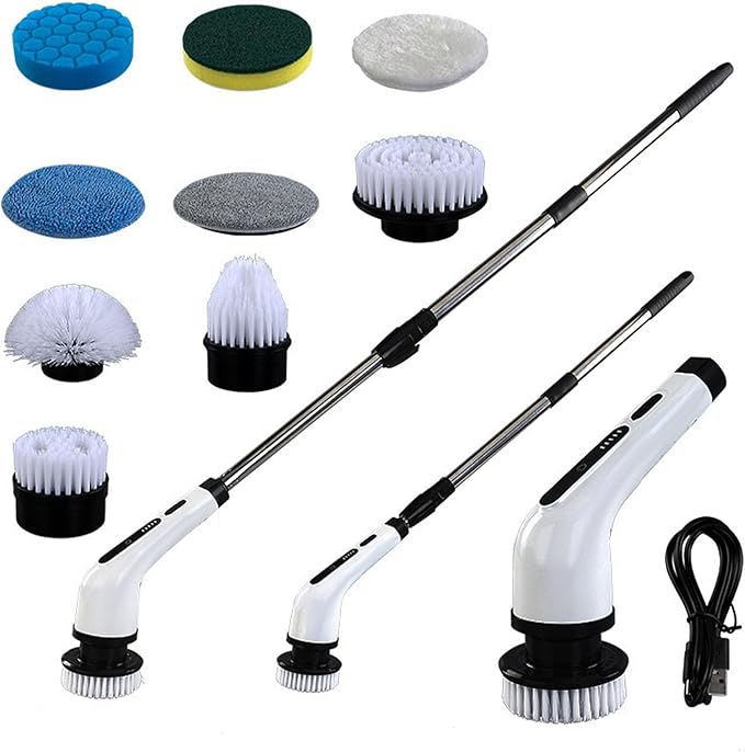 Electric Spin Scrubber, Cordless Cleaning Brush with 9 Replaceable Brush Heads and Extension Handle, Bathroom Scrubber for Bathtub, Tile, Floor,Kitchen, Car, Depisutarg4vgqcxnh