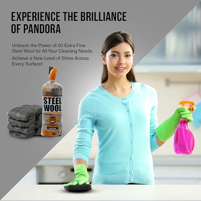 Pandora Steel Wool #00 – Extra Fine Grade, 240 Pads for Buffing and Cleaning - Metal Strands - Ideal for Cleaning Golf Clubs, Metal Wheels, Screens, and Metal Lawn Furniture