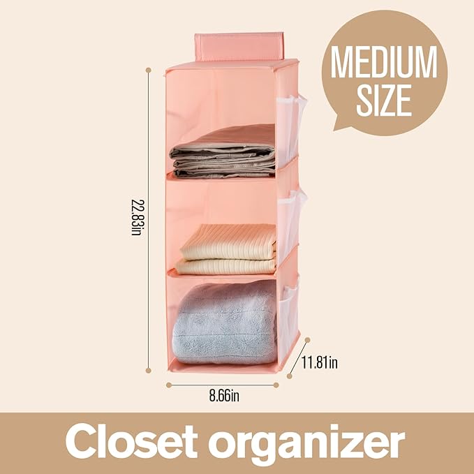 Hanging Closet Organizer, 4-Section Storage Shelves, Oxford Cloth with Mesh Pockets, (Cerulean, 3 Section)