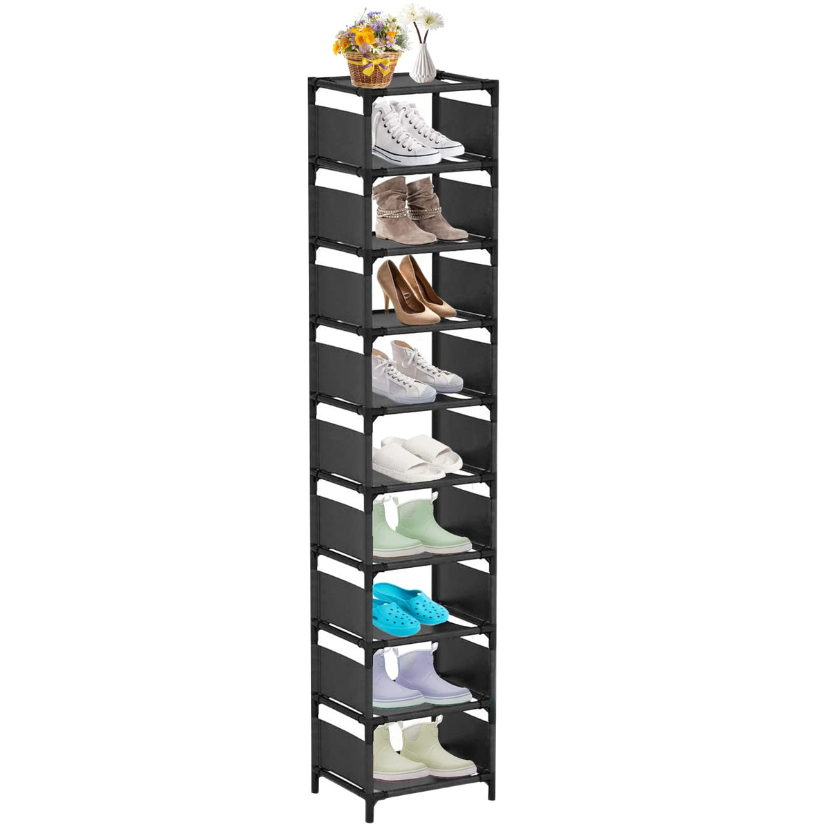 10-Tier Vertical Shoe Rack, Tall Narrow Shoe Shelf Space Saving - Image 1