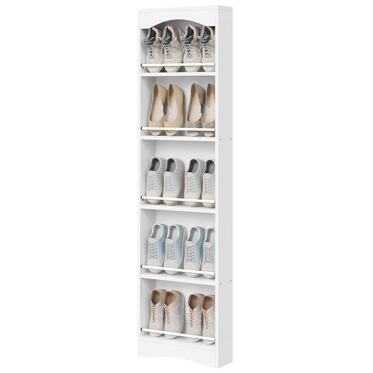 Tall Narrow Shoe Rack, Vertical Behind Door Shoe Organizer, White - Image 1