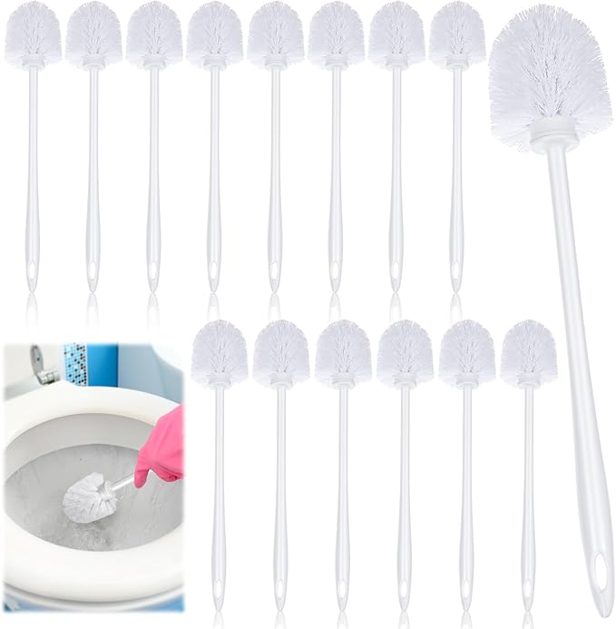 15 Pcs Toilet Brush, 14.2 Inch Plastic Soft Bristle Long Non-Slip Handled Cleaning Scrubber Brush with Hook Hole for Bathroom Cleaning Supplies