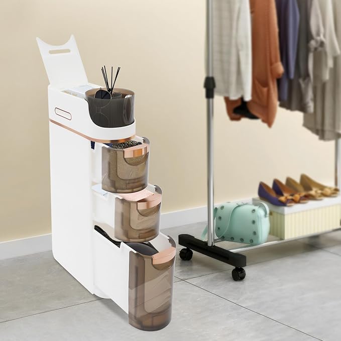 Xuthusman 3 Tier Slim Bathroom Storage Cabinet, Skinny Bathroom Storage Cabinet with Drawers Rollers Movable Narrow Floor Cabinet No-Assembly Narrow Cabinet for Small Spaces Kitchen