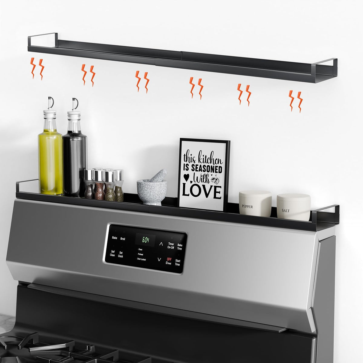 30" Adjustable Magnetic Stove Top Shelf, Matte Black - Image 1