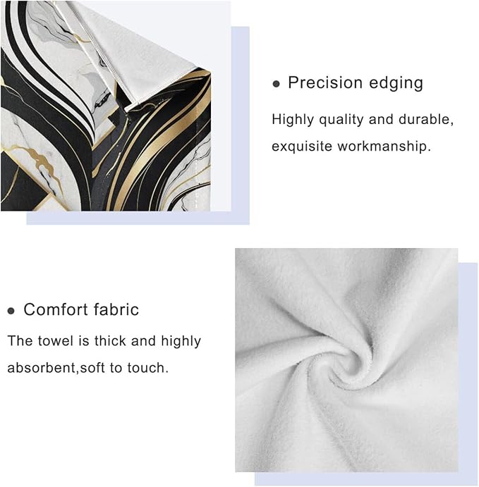 Black and White Modern Bath Towels Set,Ultra Soft 3 Piece Golden Marble Texture Towels for Bathroom,1 Bath Towel 1 Hand Towel 1 Washcloth,Absorbent Quick Dry Decoractive Guest Bathroom Towels