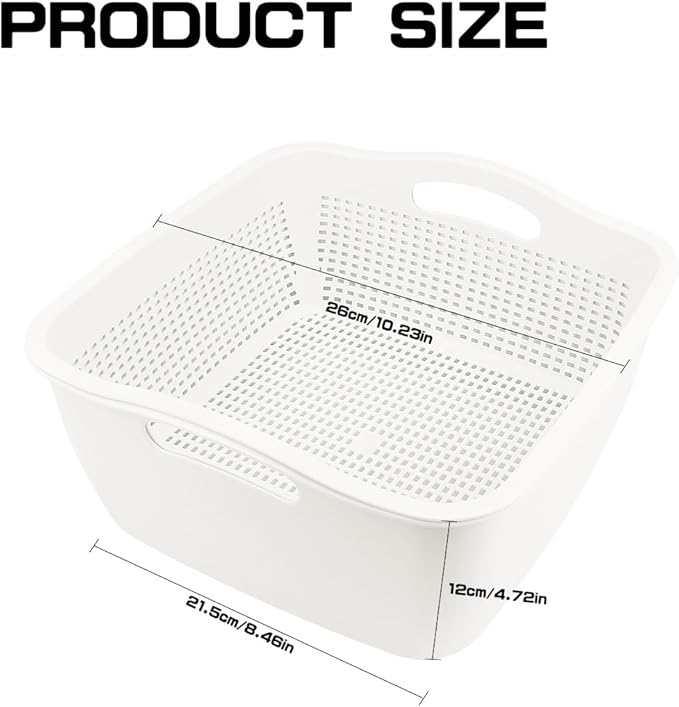 Double-layer Plastic Fruits Vegetable Washing Basket Food Storage Multi-layer Stackable Vegetable Sinks Wash Drain Basket for Kitchen (White)