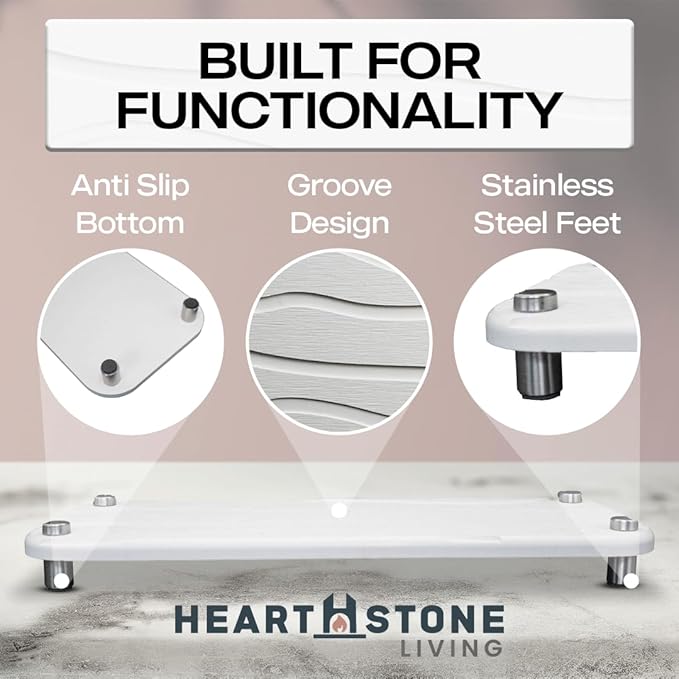 2-Piece Water Absorbing Stone Tray Set – Fast-Dry Diatomite Soap Trays for Bathroom & Kitchen Sink, Silver Finish
