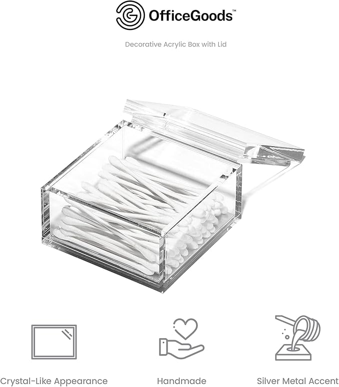 OfficeGoods Acrylic Desk Organizer w/Silver Base – Functional & Elegant Odds & Ends Box for Display or Storage – Perfect for Home or Office, Kitchen, Bathroom Vanity, Curio Display - Extra Large