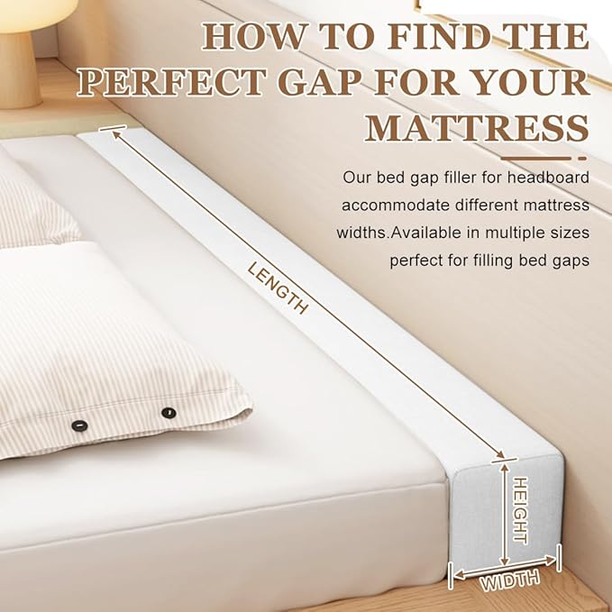 High-Density Bed Crack Filler with Removable Cover, Mattress Extender for Headboard Gap, Spacer Filler Between Mattress and Wall, Bed Wedge Gap Filler, Full Size, Rice-White, 78"x2"x8"