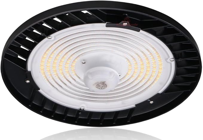 RuggedGrade 150W - Titan VI Series LED High Bay Light UFO with Motion Sensor - 24,750 Lumens - Color Selectable on Fixture 3000K/4000K/5000K - Warehouse, Multisport Gyms/Workshops - DLC 5.1 Premium