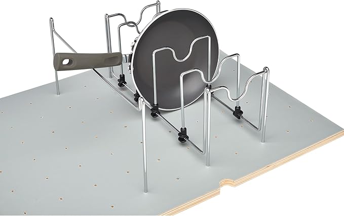 Rev-A-Shelf Drop-In Pot and Pan Drawer Organizer Storage Rack for 4DPS & 4DPG Model Peg Boards, Adjustable Divider for Cookware, Chrome, 5DCD-1-CR