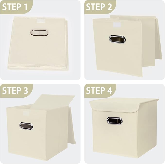 Closet Organizers Fabric Storage Bins With Lids Collapsible Cube Storage Organizer Basket With Handles,Storage Boxes for Clothes Storage,Office,Laundry,Shelves,8 Pack,（Creamy-White）
