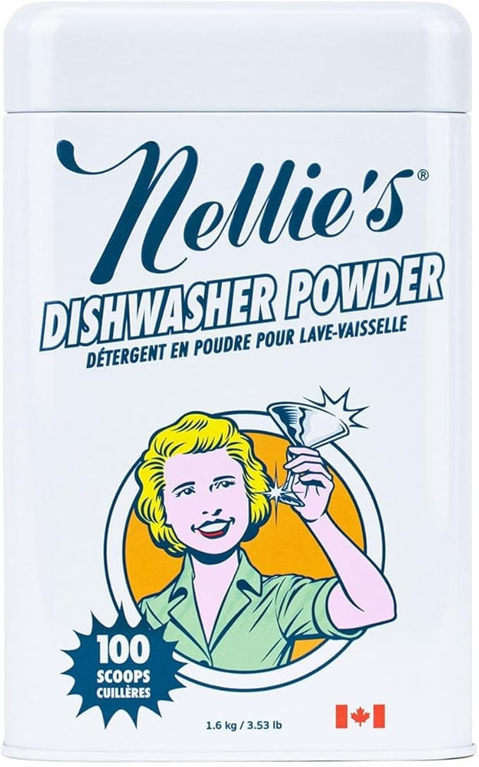 Nellie’s Dishwasher Powder Bundle – 50 Scoops (Pouch) & 100 Scoops (Tin) – Gentle on the Environment – Grease-Busting Performance for Spotless Results – Perfect for Every Home - Made in Canada