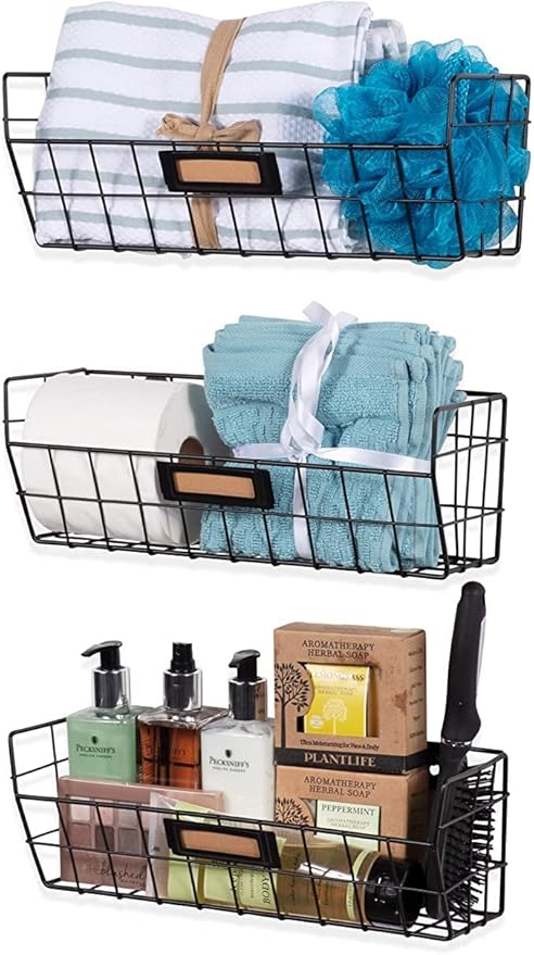 Wall Mounted Wire Basket Kitchen Storage Pantry Organizer Fruit Basket Varying Sizes Set of 3 Black