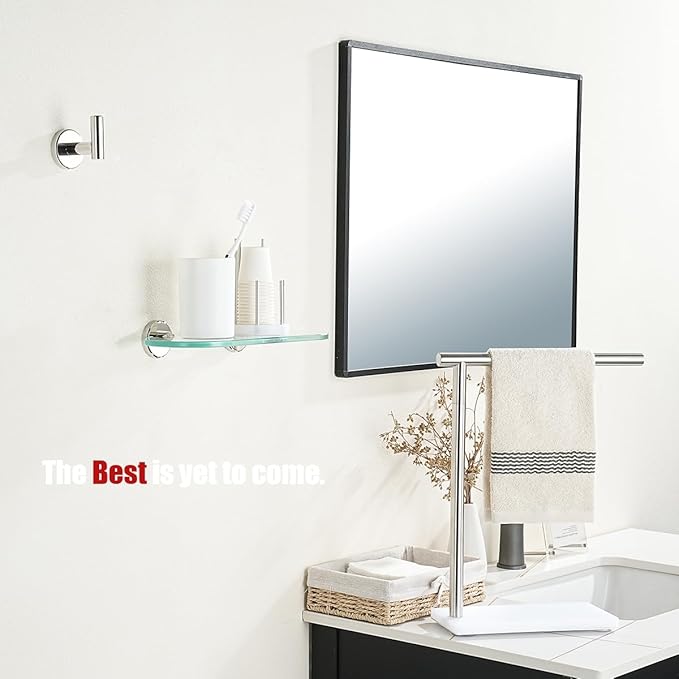 JQK Bathroom Glass Shelf, Floating Tempered Glass Shower Storage 12 by 5 inches, 304 Stainless Steel Polished Chrome Wall Mount 2 Pack, TGS121L12-CH-P2