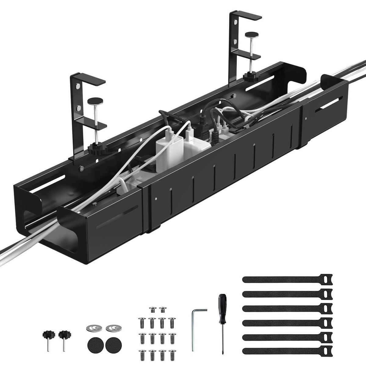 REALINN Under Desk Cable Management Tray Black - Image 1