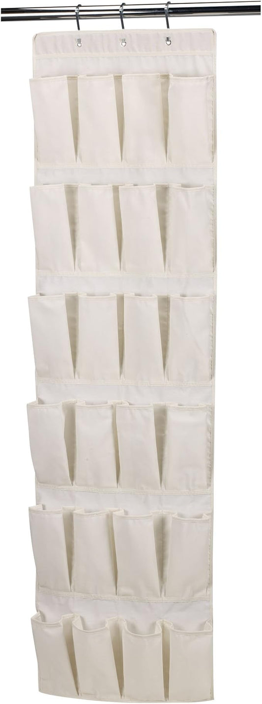 Household Essentials Over The Door 24 Packet Shoe Storage Organizer, Natural Canvas