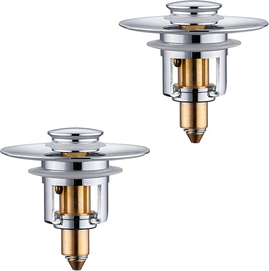 Universal Bathroom Sink Stopper - 2 Pack Chrome Silver Pop Up Drain Stopper for 1.06"-1.65" Basin Drain Holes,Anti Clogging Bathroom Sink Drain Strainers with Hair Catcher