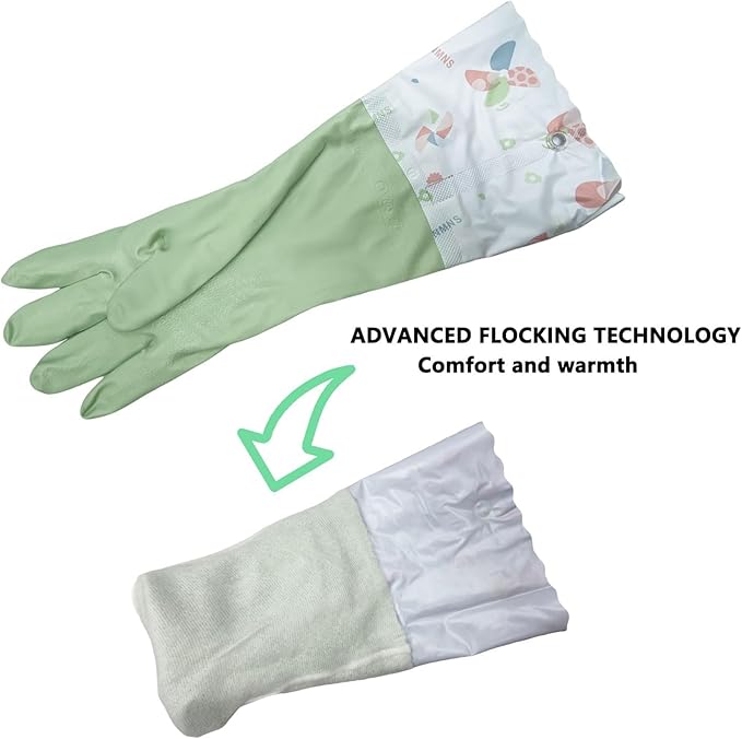 KINGFINGER 16'' Extra Long Dishwashing Gloves - Latex-Free Heavy Duty Rubber for Kitchen, Car & Garden, Textured Non-Slip Grip 2 Pairs