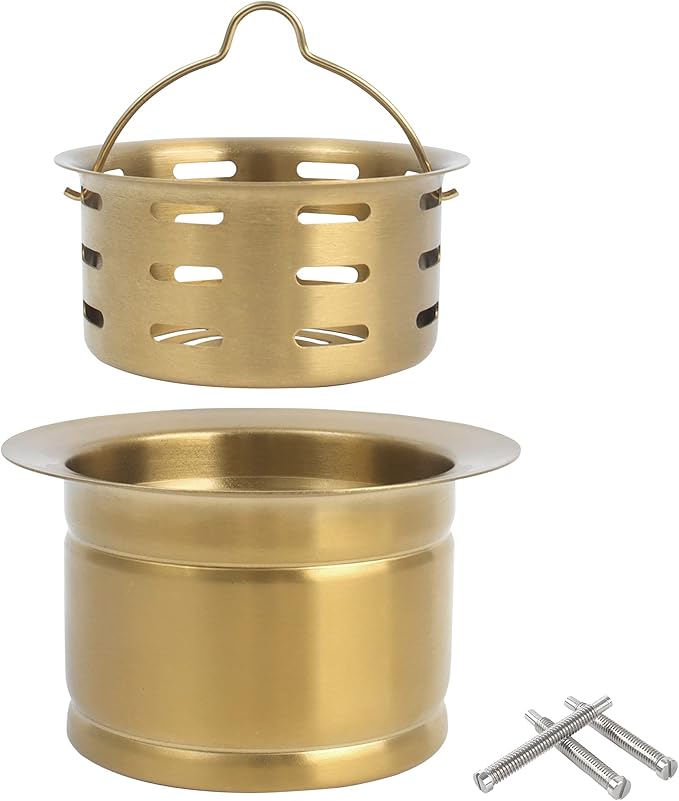 LQS Gold Extended Sink Flange with Deep Basket Strainer, Deep Garbage Disposal Sink Flange for Kitchen Sink, Fit for 3-1/2 Inch Standard Sinks Drain Hole
