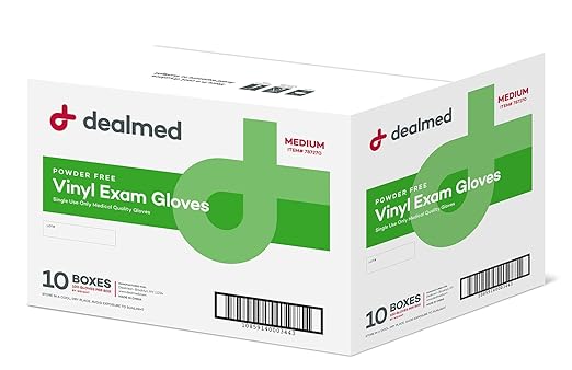 Dealmed Vinyl Exam Gloves 1000 ct. Medium Medical, Disposable, Latex Free Gloves for First Aid Kit and Medical Facilities