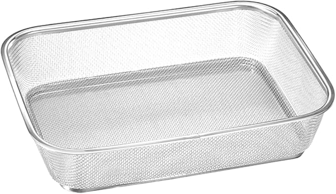 Stainless Steel Fine Mesh Drain Basket 13.4X9.8X3.1In Shallow Colander for Kitchen Sieve and Vegetable Washing Multi-Purpose Strainer with Holes for Easy Water Draining