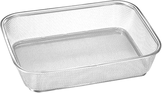Stainless Steel Fine Mesh Drain Basket 13.4X9.8X3.1In Shallow Colander for Kitchen Sieve and Vegetable Washing Multi-Purpose Strainer with Holes for Easy Water Draining