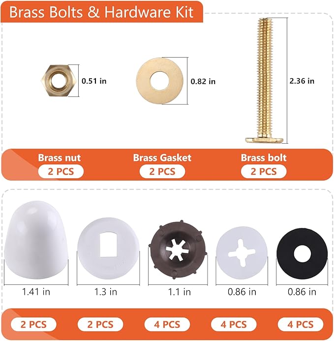 Toilet Bolts for Floor, 2 Pack Toilet Flange Bolts Seal Toilet Bowl to Flange, Toilet Wax Ring Replacement Part Include Install Part Include Solid Brass Bolts, Nuts, Washers and Caps