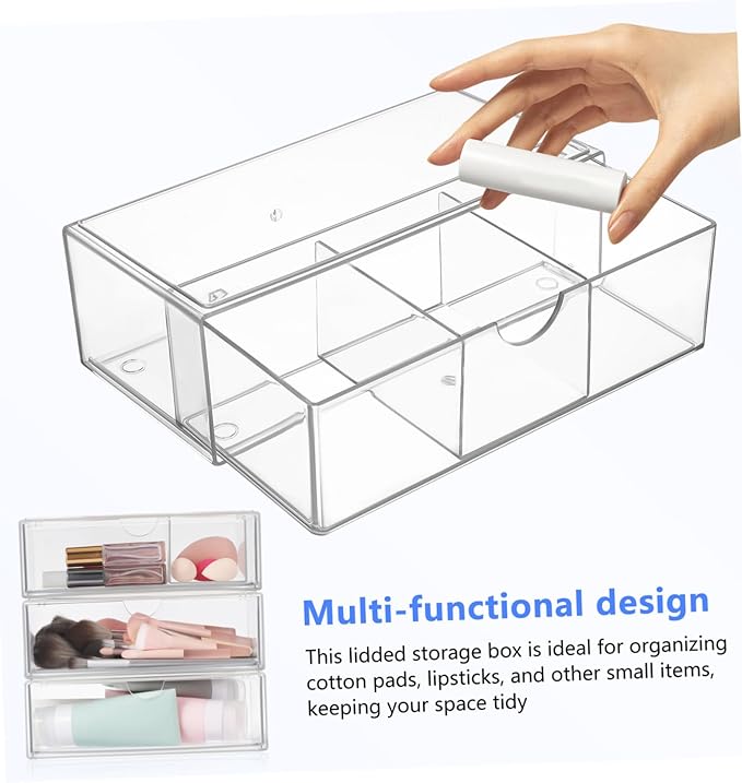 PRETYZOOM 3pcs Cosmetic Box Lid Makeup Organizer for Desk Section Storage for Brush Lipstick Nail Polish Skincare Small Sturdy Acrylic Modern Design