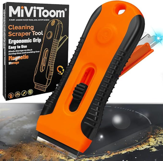 Non Scratch Oven Hob Cleaner with Storage Box, Multi-Surface Cleaning Tool - Removes Paint, Caulk, Adhesive from Windows, Glass, Tiles, Floors & Stove Tops（15 Extra Replacement）