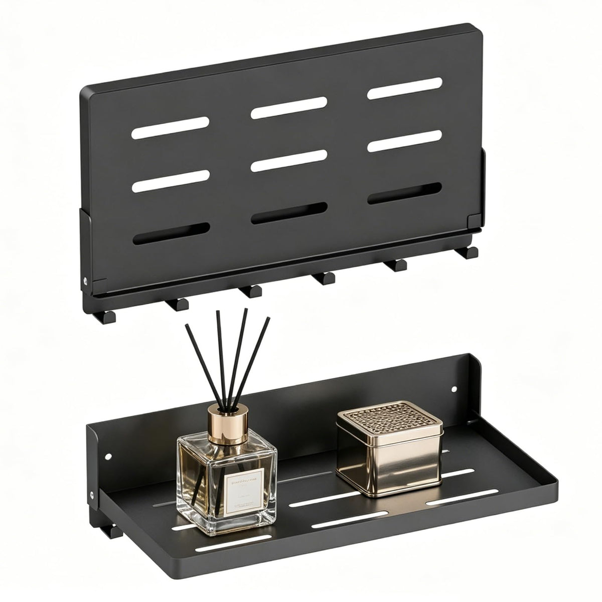2 Pcs Folding Wall Shelf with Hooks 90° Foldable Shelf - Image 1