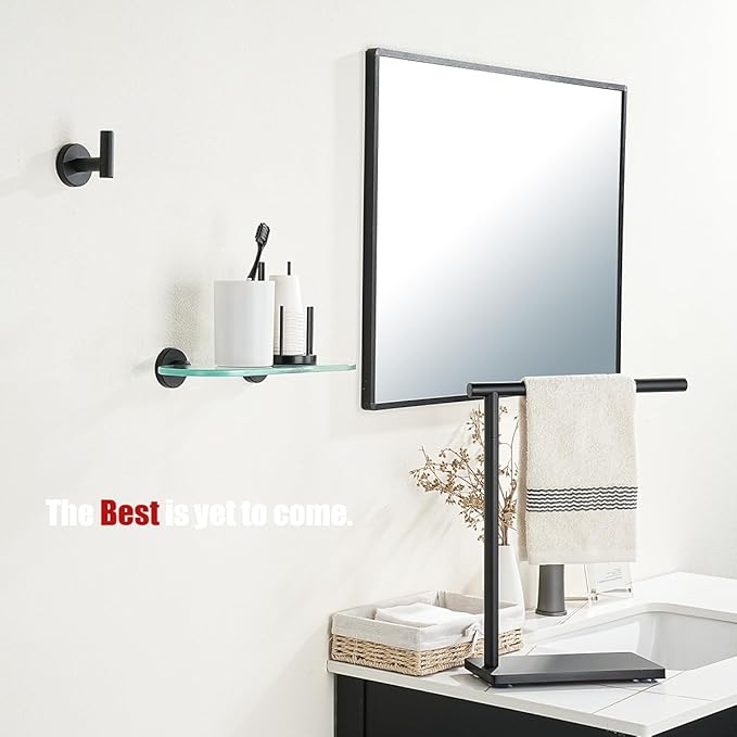 JQK Bathroom Glass Shelf Black, Tempered Glass Shower Storage 12 by 5 inches, 304 Stainless Steel Matte Black Wall Mount, TGS121L12-PB