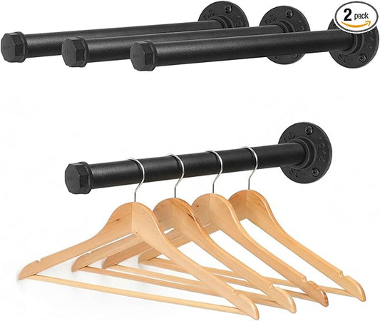 Wall Mounted Clothes Rack, Industrial Pipe Clothing Rack for Hanging Clothes, Heavy Duty Cast Iron Garment Racks for Wardrobe Organizers, DIY Closet Rods Closet Bar (Black 4 Pack, 12 Inch)