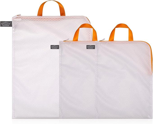 Kimmama Laundry Mesh Wash Bags, Lingerie Bags for Washing Delicates, Mesh Laundry Bags for Washing Machine, White Net, Orange Zipper, 1L & 2M