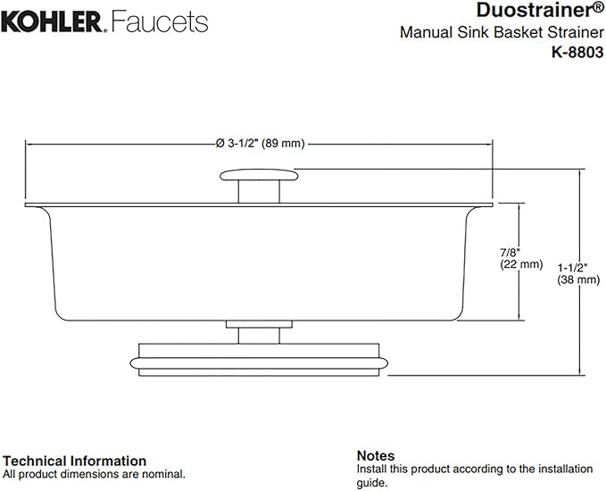 KOHLER K8803-CP Duostrainer Sink Strainer Basket, Removeable Stainless Steel Open/Close Stopper, Tight Seal, Polished Chrome