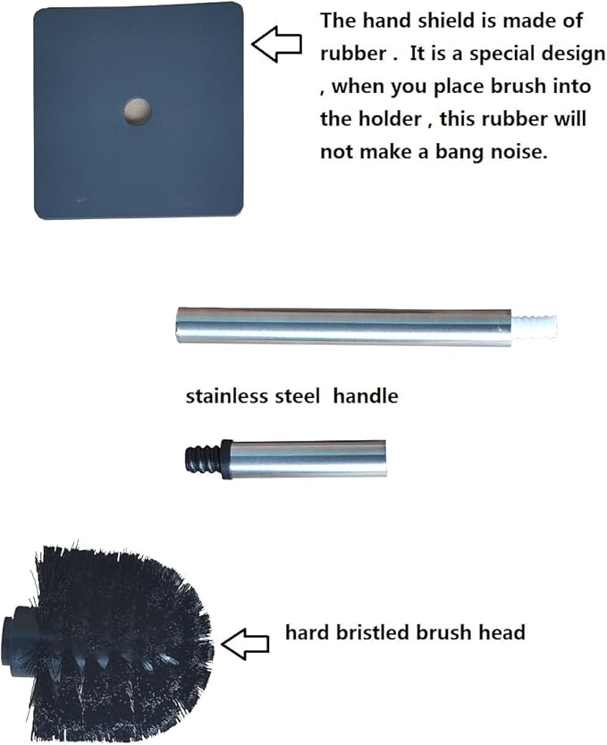 Marble Finishing Resin Material Toilet Brush and Holder Set, Stainless Steel Handle (Nature Black Square)